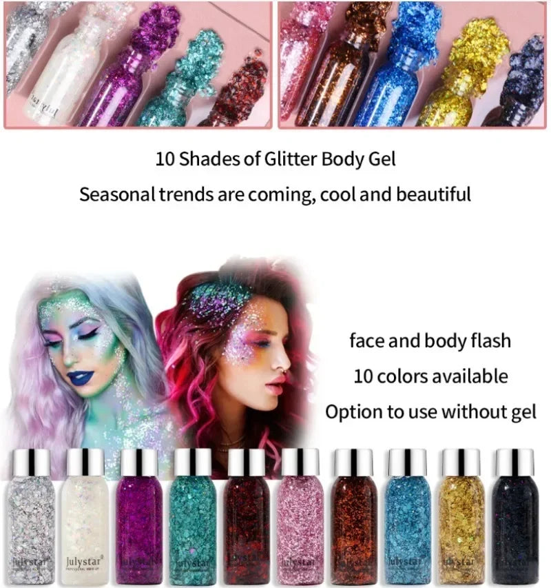 Body Glitter Gel Sequins Long Acting Face Eyes Hair Prom Party Qme