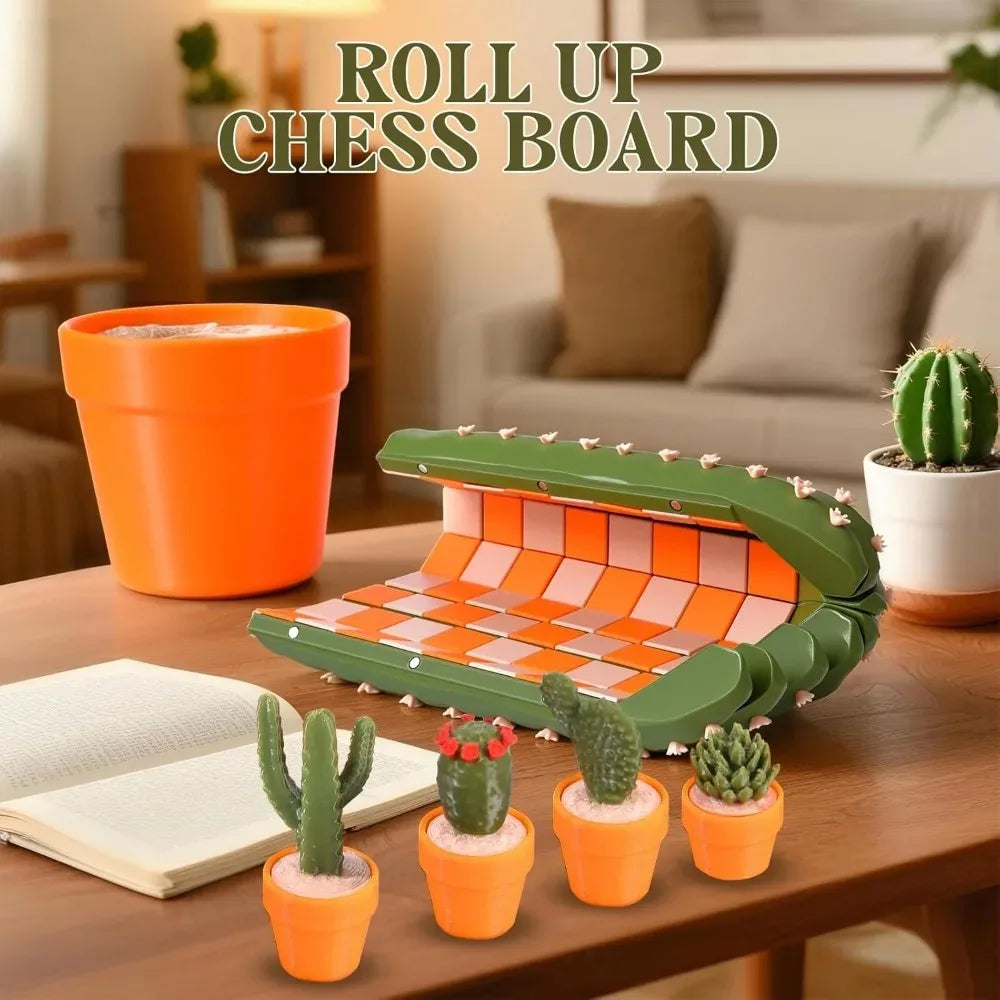Cactus Chess Set 3D Cactichess Roll Up Portable Travel Chess Board Cactus Magnetic Chess Set Fun Chess Gift for Plant Lovers Qme