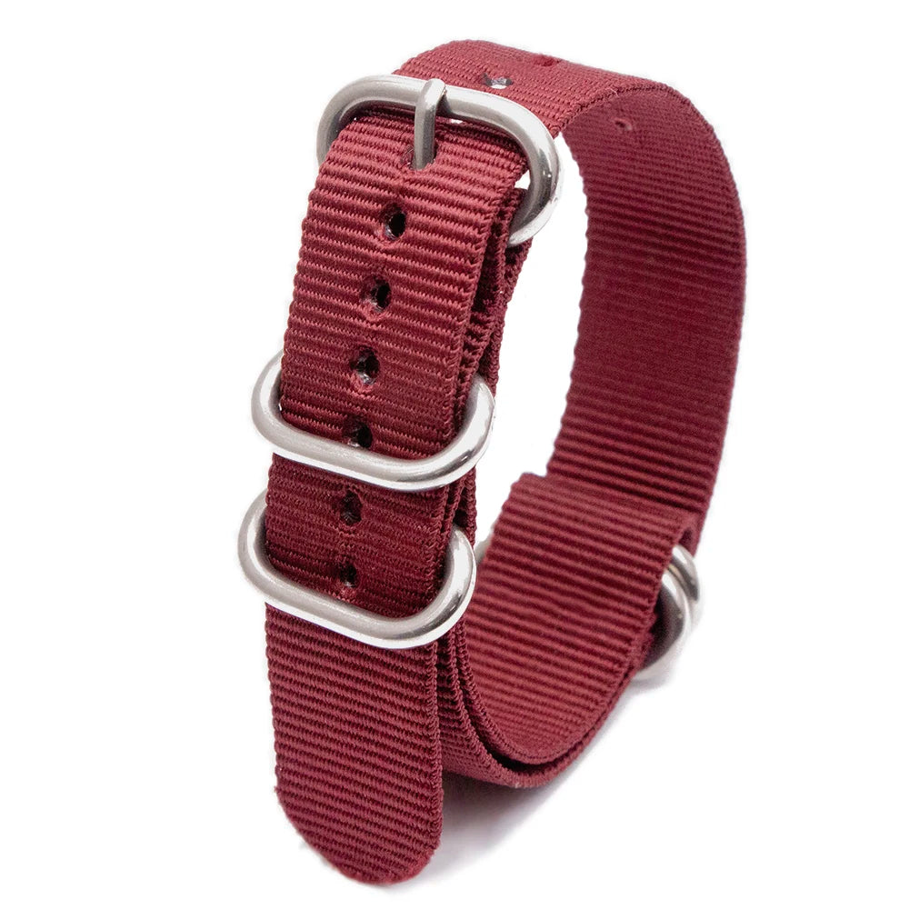 Durable Nylon Watch Strap Army Sport Style Watch Band 18/20/22/24MM 41 Colors Replacement Watch Accessories Qme Wine Red 24mm