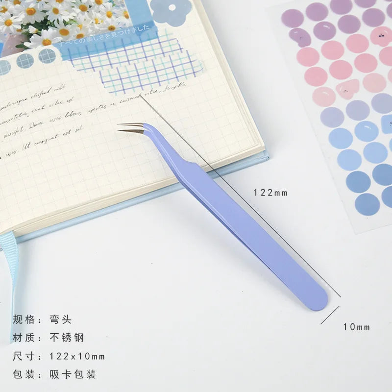 Candy Color Multifunctional Planner Tweezers, Stainless Steel High Elasticity Small Clips, DIY Scrapbooking Essential Tools Qme Purple - 2