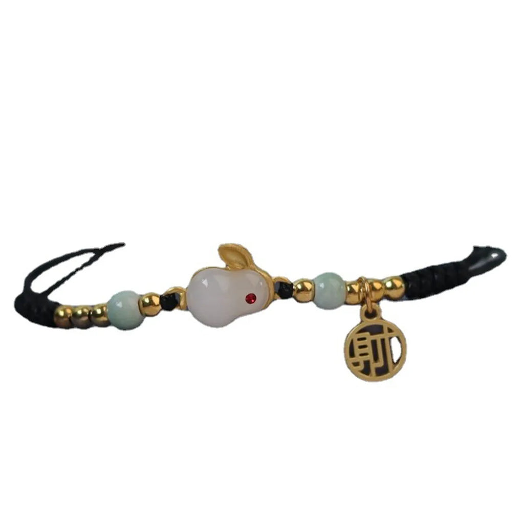 Cute Rabbit Charm Versatile Ceramic Woven Bracelet Hip Hop Kawaii Pendant Rope Chain Jewelry Gift Wholesale Chinese Bracelet Qme