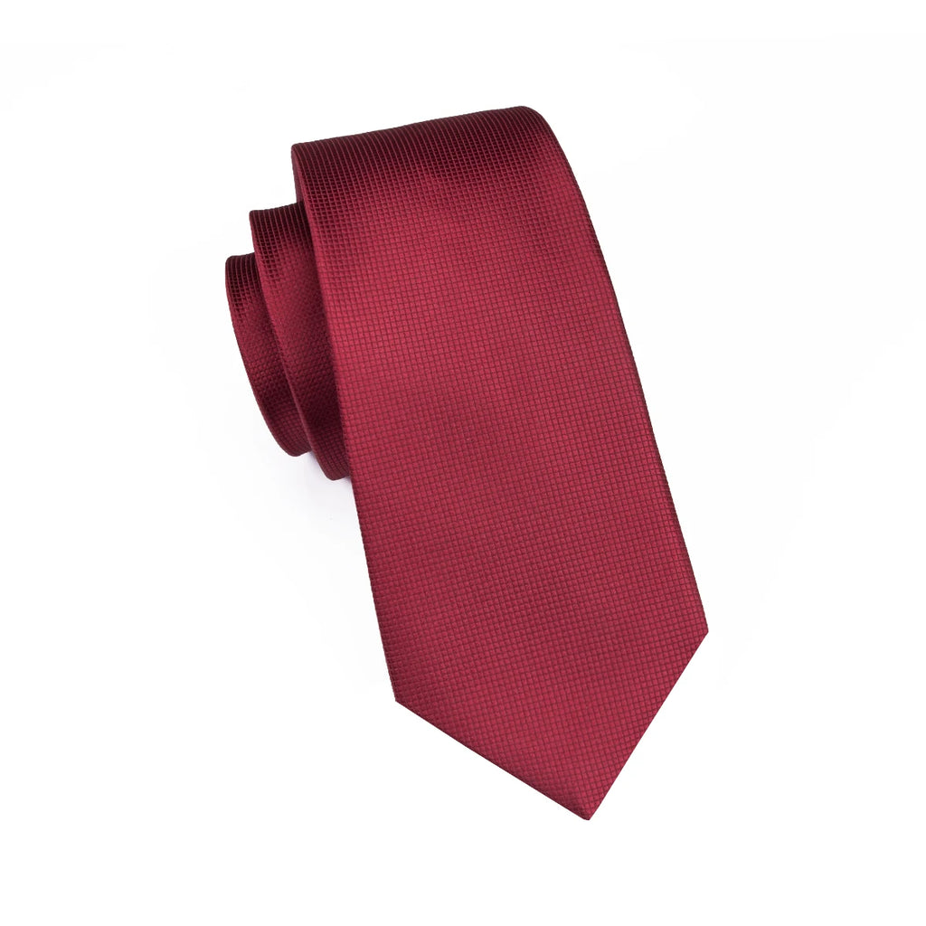 Burgundy Solid Mens Necktie Luxury Wide Wedding Tie Pocket Square Qme