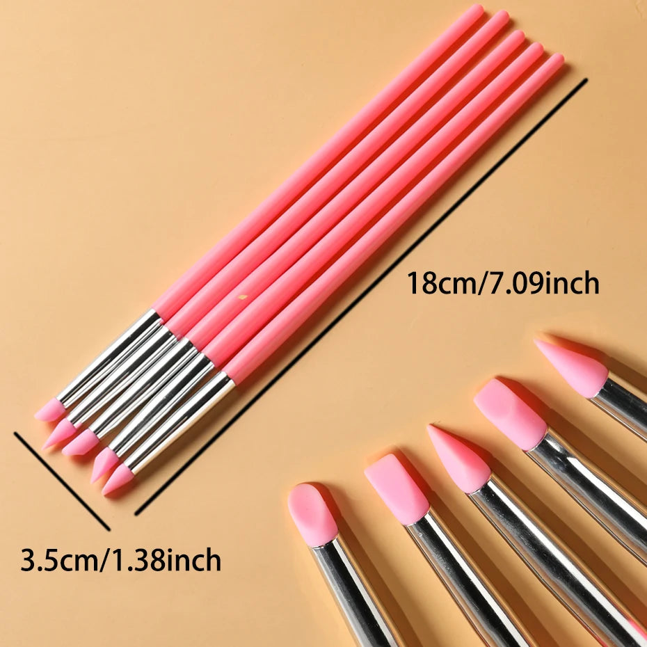 Hot 5Pcs/Set Professional Silicone Nail Brushes Manicure Pens Professional Tools for UV Gel Polish 3D Nail Art DIY Dotting Tools Qme