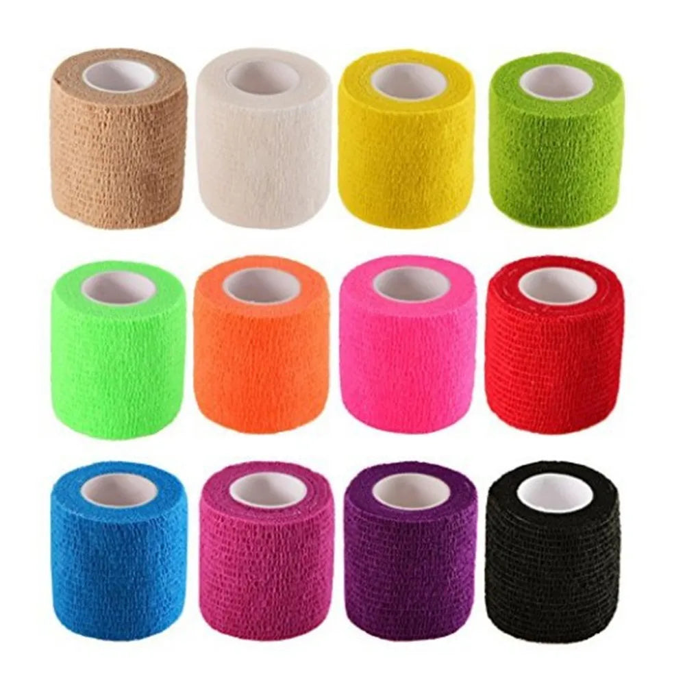 6/12PCS Gauze Bandage Self-adhesive Breathable Elastic Bandages for Nail Tattoo Art Sports Fixing Finger Wrist Leg Qme 12 Pure Color