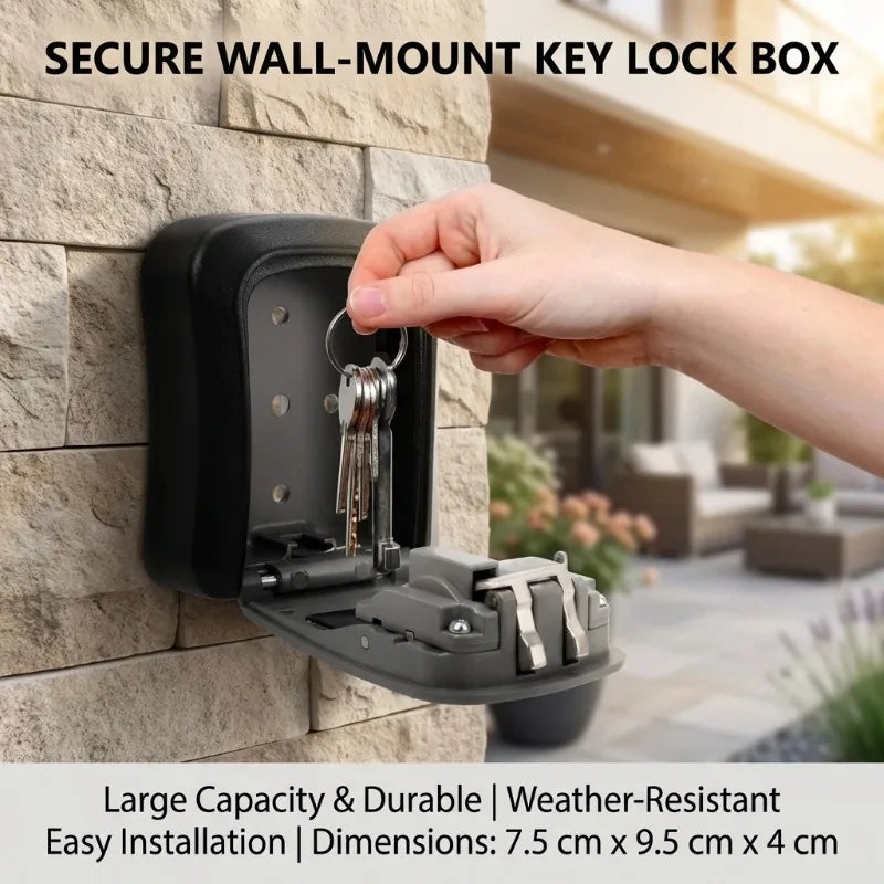 Wall Mount Key Lock Box with 4 Digit Password Code Security Home Office Key Safe Storage Organizer - No Key Required Qme