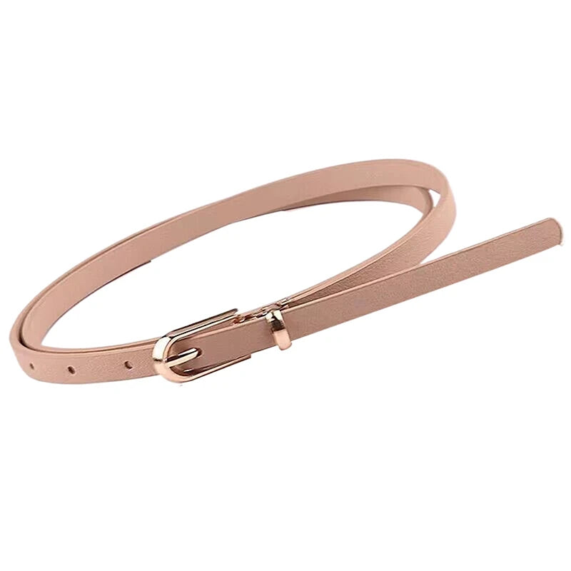 Fashion Black White Gray Women Belts Thin Waistband Pin Buckle Qme Light brown