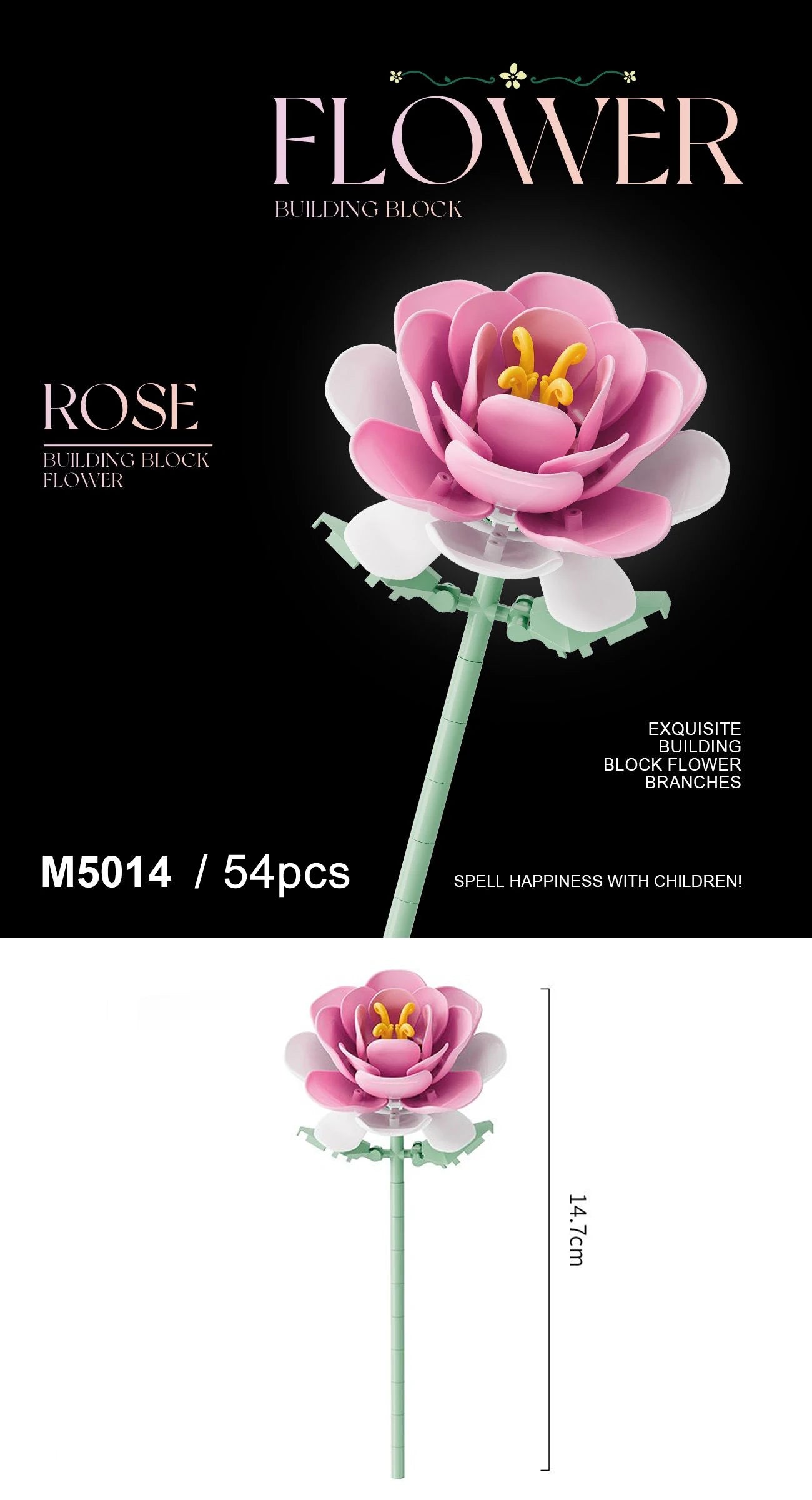 Building block flower set, DIY floral decoration kit, suitable for desktop decoration and room accessories – a perfect gift idea Qme 5014-Opp bag