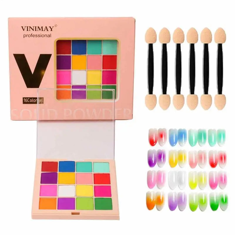 Gradient Nail Powder Palette Colors Glitter Pigment Solid Qme