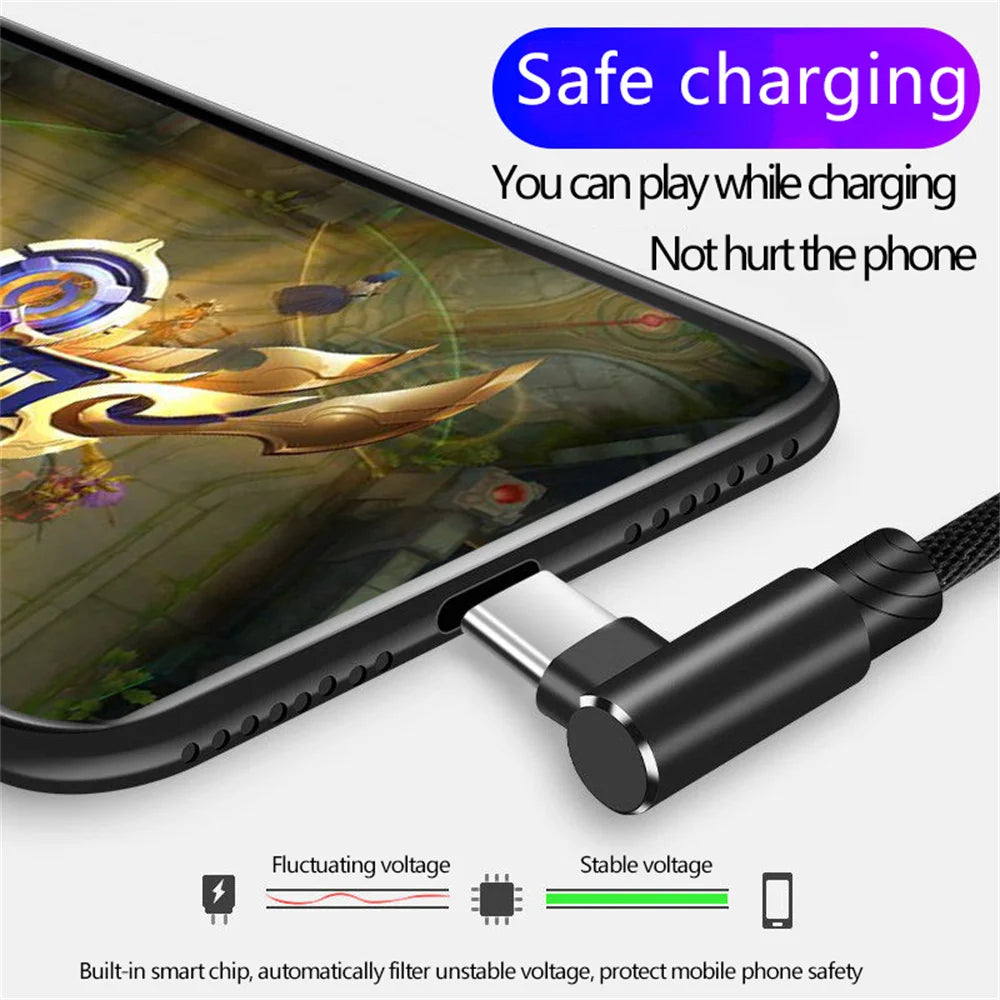 40W 5A USB To Type C Fast charge Weave Data Cable 90 Degree Phone Charger Cable For iPhone Xiaomi Huawei USB Charging Data Wire Qme