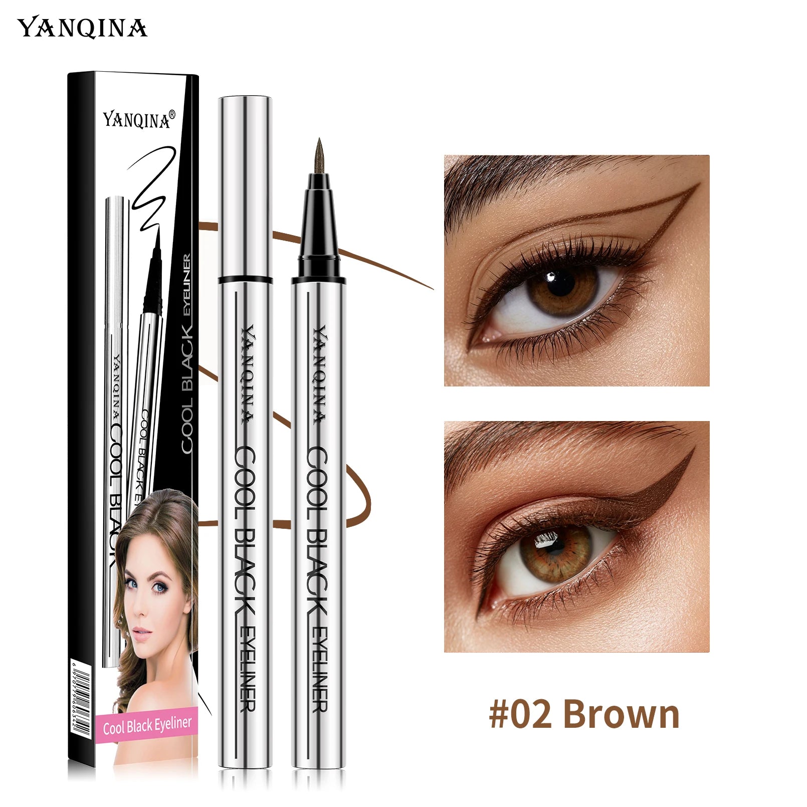 Black Brown Eyeliner Pen Waterproof Sweatproof Long Lasting No Smudge Liquid Eyeliner Eye Makeup Tool for Beginners Qme 8634B-2