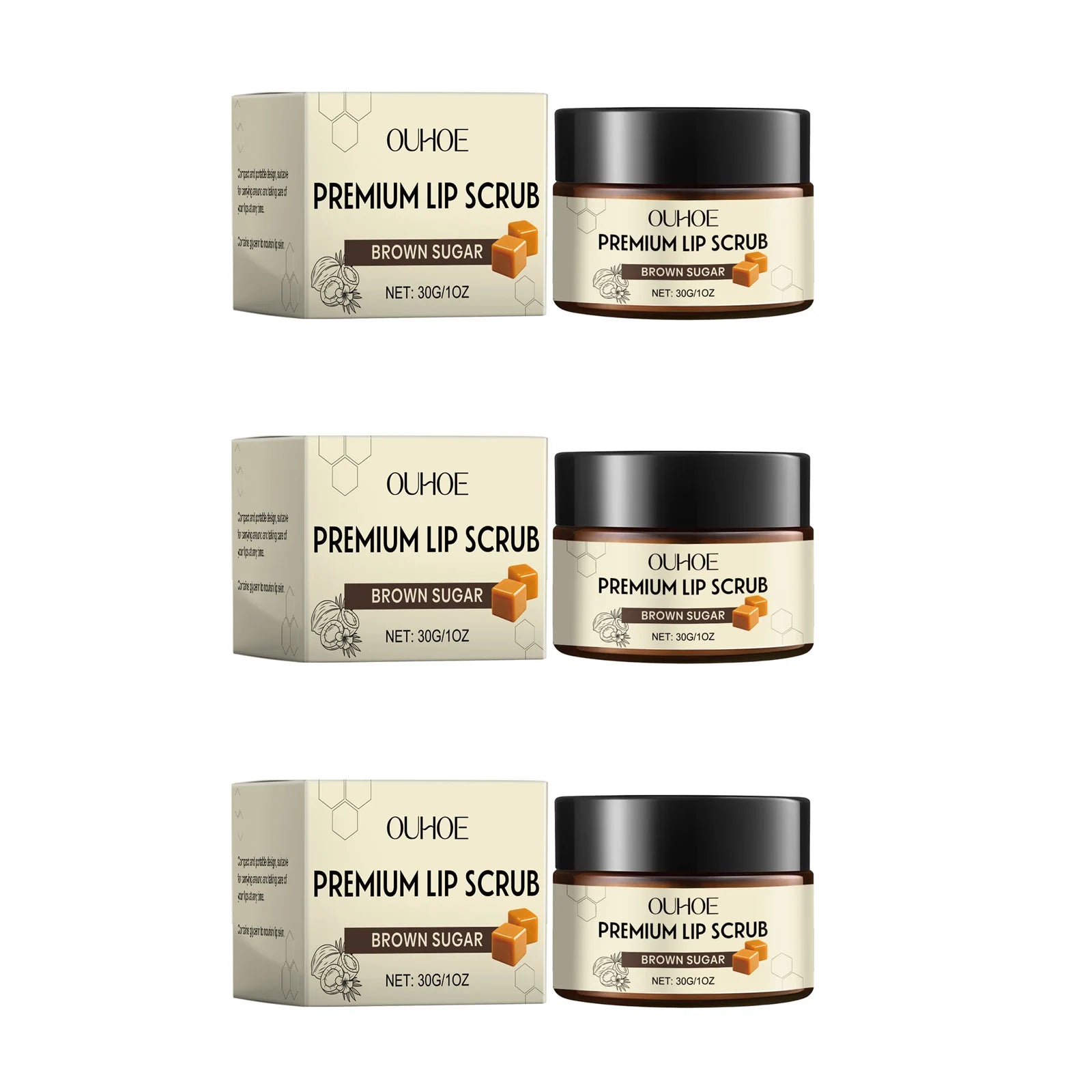 Brown Sugar Lip Scrub Gentle Exfoliating Dead Skin Removal Fade Lip Lines Moisturizing Nourishing Dry Chapped Lip Care 30g Qme 3 x 30g Boxed