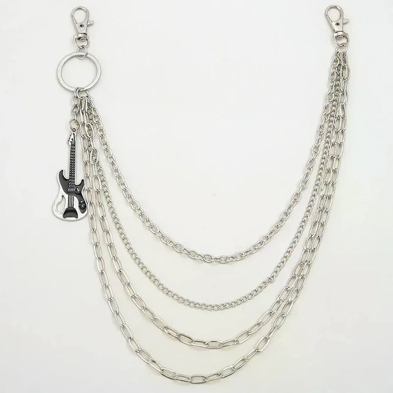 Multilayer Metal Guitar Pendant Pant Chain Hip Hop Waist Keychain Jeans Chain Women Trendy Jewelry Accessories Gifts Qme