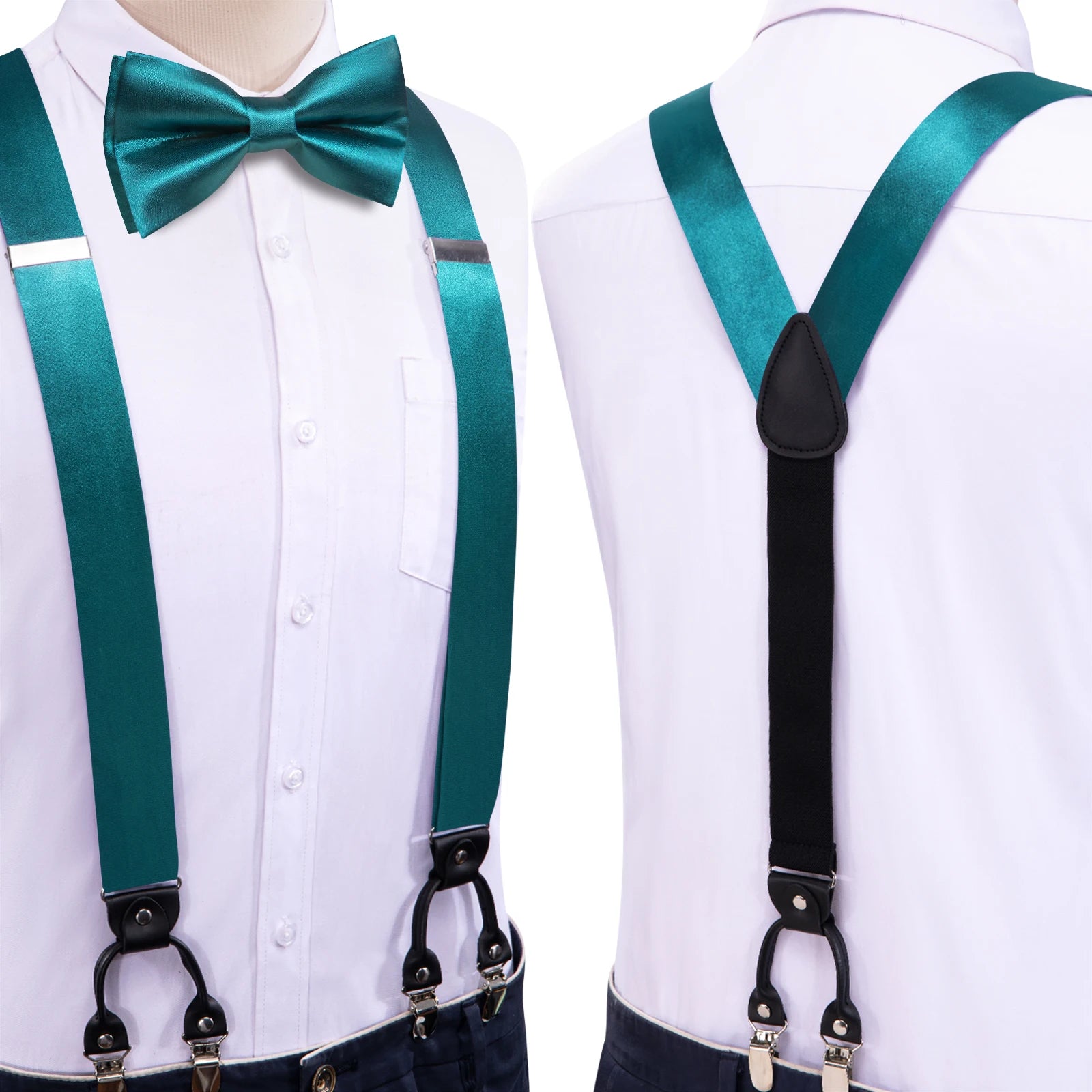 Hi-tie Silk Mens Braces Bowtie Hanky Cufflinks Y Back Clip Adjustable Qme BD-3162