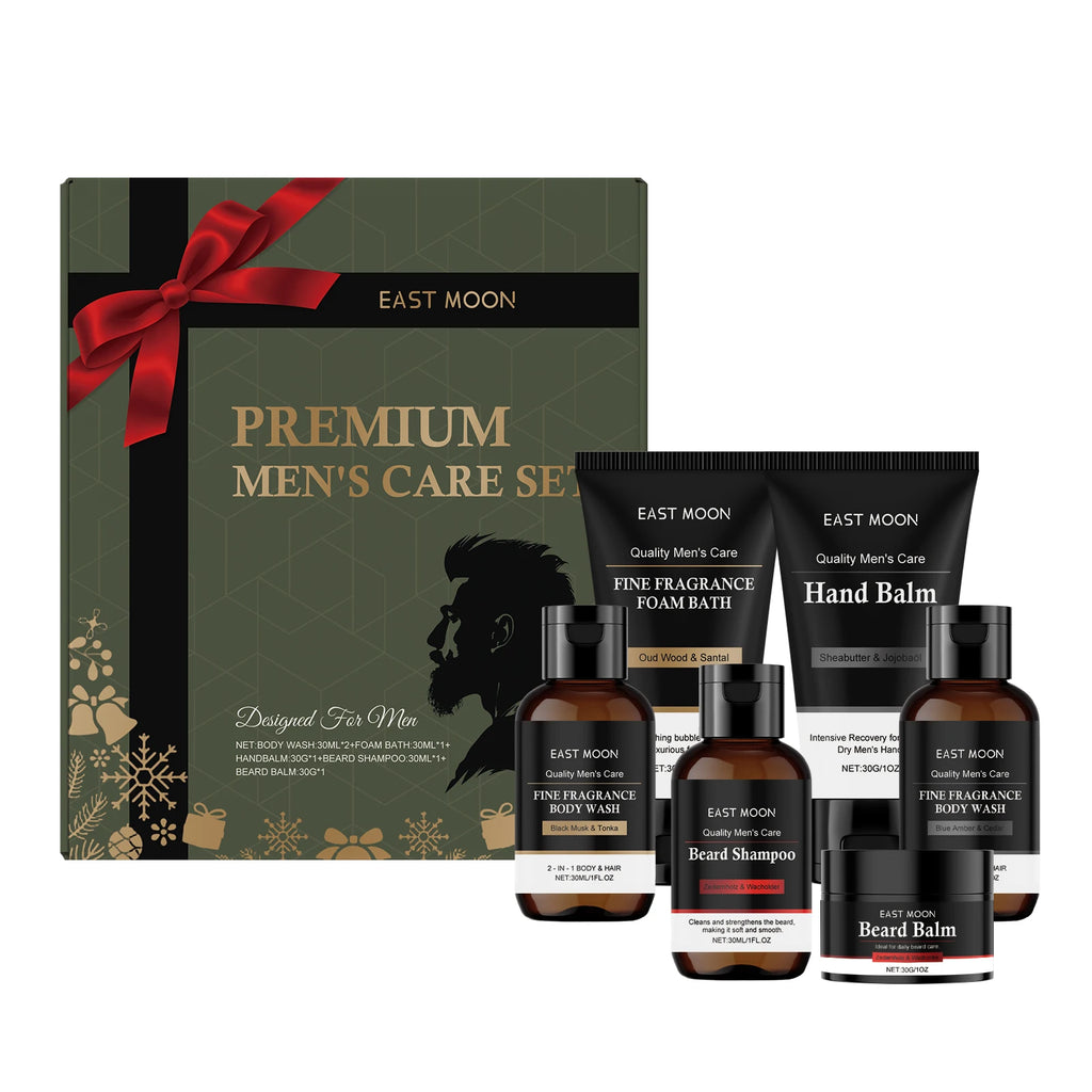 Men's Personal Care Set Beard Shampoo & Balm Set Body Wash Hand Balm Christmas Gift Set for Men Nourishing Skin Care Box Set Qme