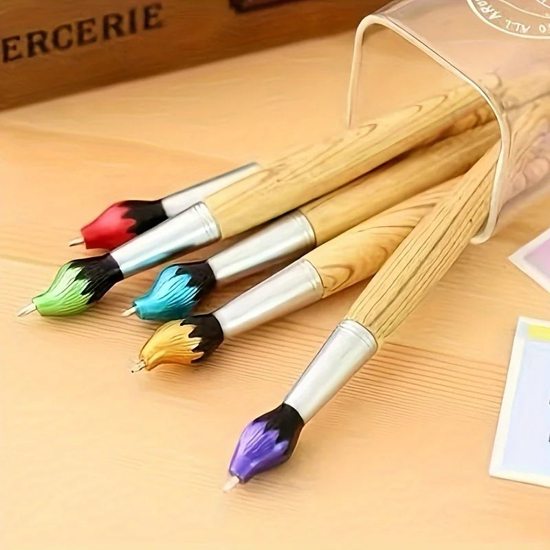 Creative Brush Styling Pen - Realistic Wood Oil Painting Effect, Smooth Ballpoint, Styling Brush Design - Perfect For School Qme