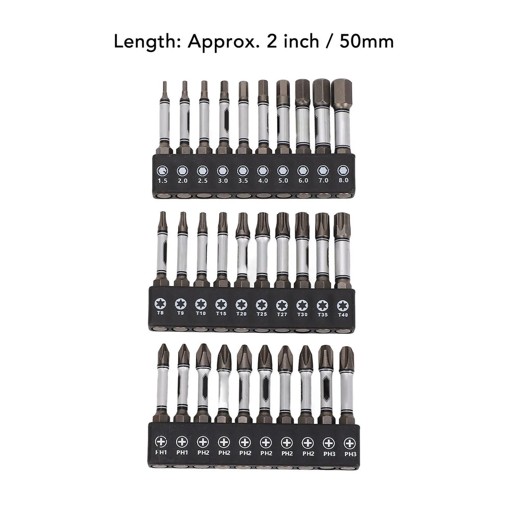 30Pcs Impact Screwdriver Bit Set D2 Alloy Steel Magnetic 2in Hex Shank Hex Star Crossing Driver Bit Set Qme
