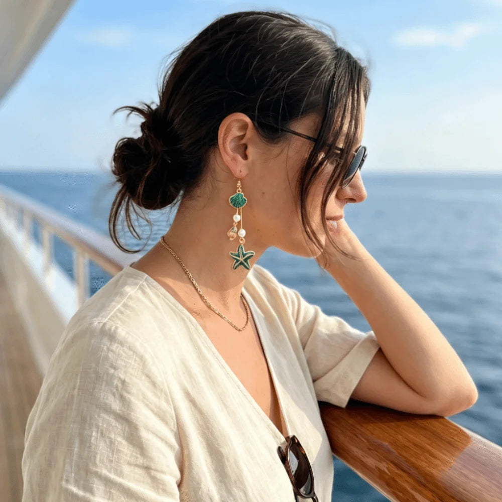 Bohemian Style Alloy Starfish Drop Earrings Shell Elegant Long Tassel Earrings Conch Geometric Shape Pendant Earrings Gift Qme