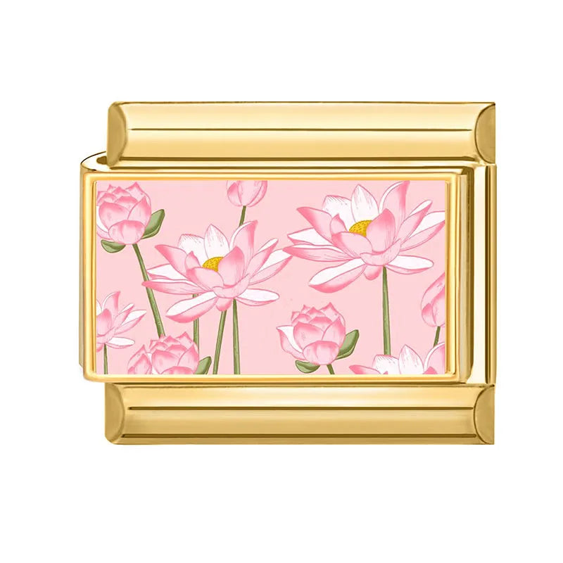 Y2K Pink Series Super Cute Cats Rabbits Tulip Lotus Cherry Golden Italian Charm Link Fit 9MM Stainless Steel Bracelet DIY Making Qme Style 3