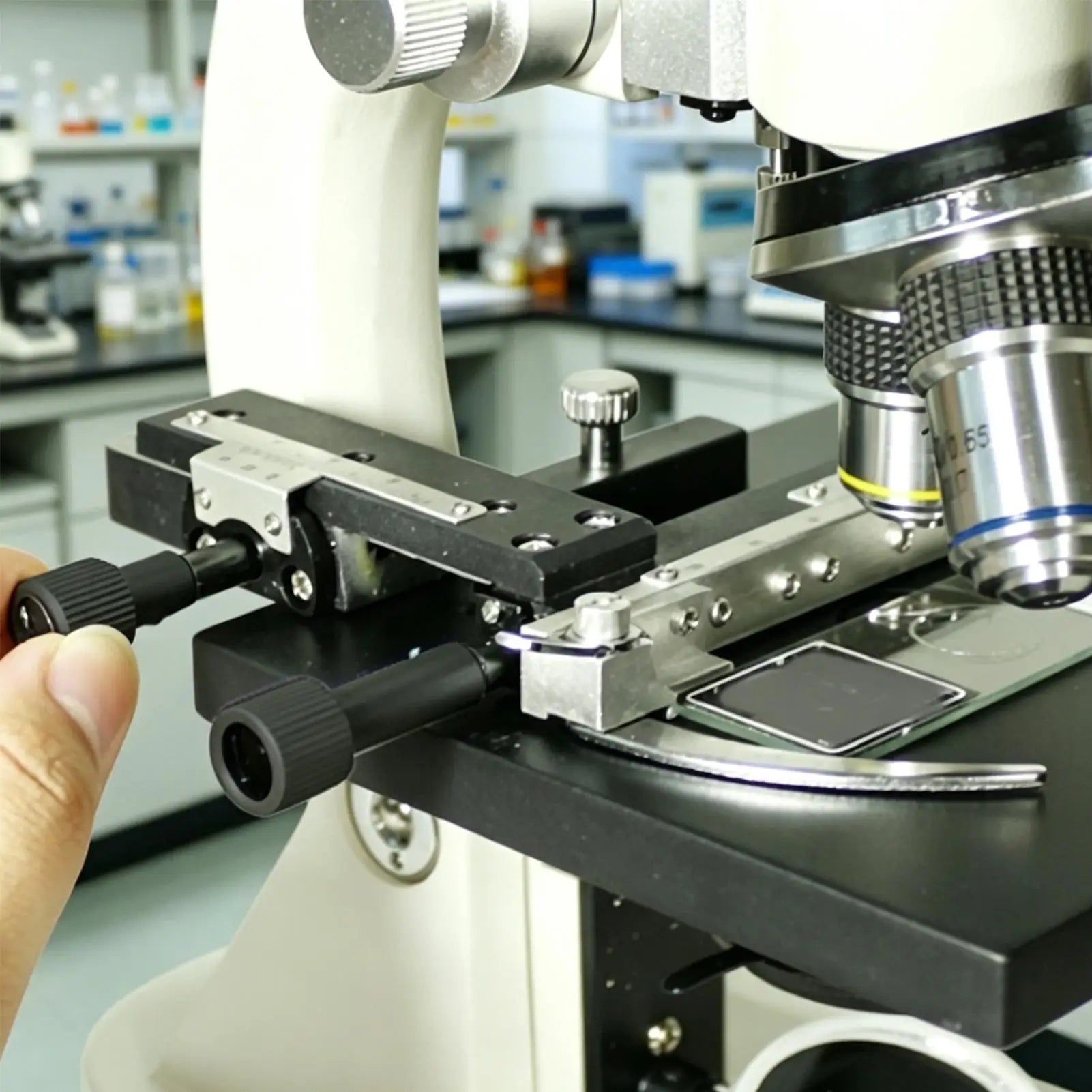 Microscope Mobile Stage Specimen Slide Accessories Scale Attachable Qme
