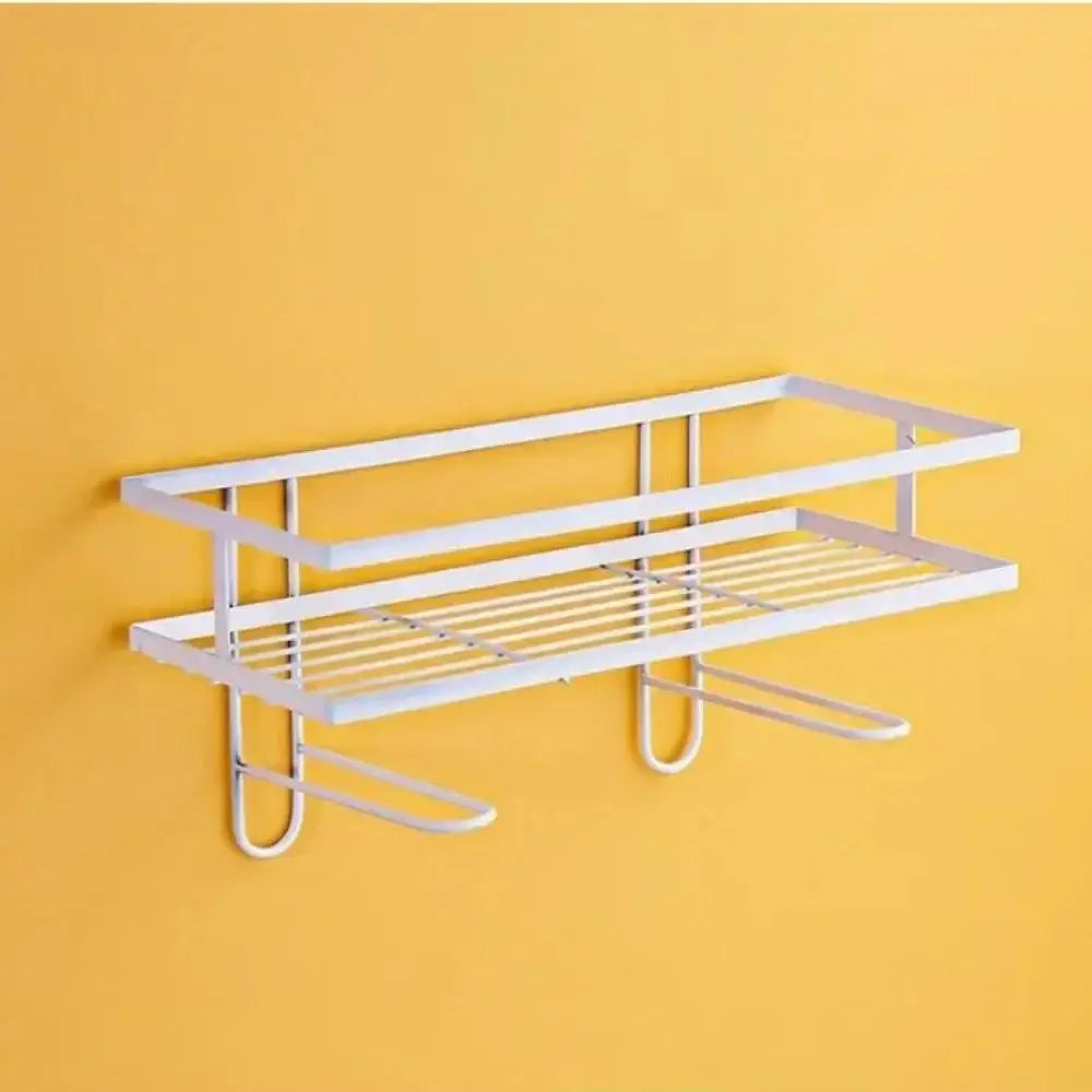 Non Perforated Toilet Storage Rack Double Layer Bathroom Organizer Qme WHITE