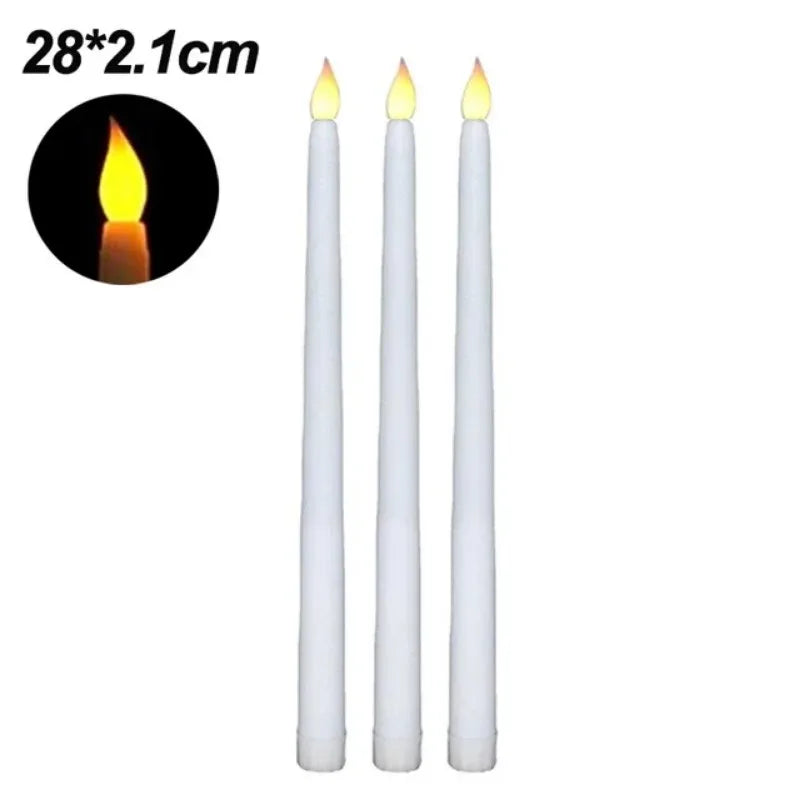 LED Long Candle Flameless Pointed Candle Light Battery Powered Candle Light for Birthday Wedding Dinner Party Decoration Qme StyleC 6Pcs