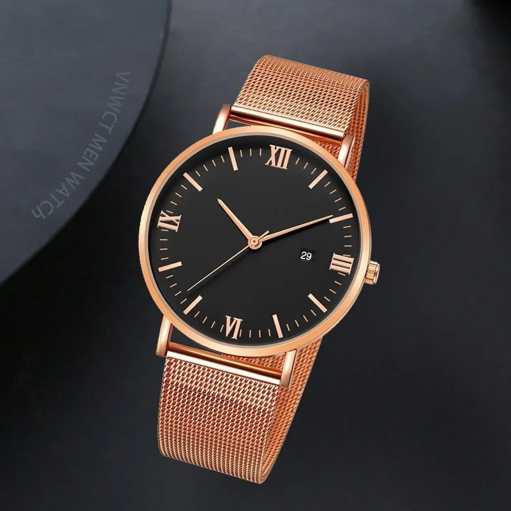 Ultra Thin Men Watch Magnetic Bracelet Quartz Watch Calendar Men Slim Mesh Steel Waterproof Sport Watch Black Relogio Masculino Qme