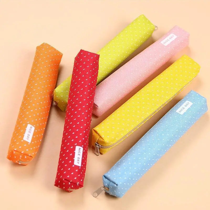 Candy-Striped Polka Dot Pencil Case Small-Capacity Multifunctional School Pouch For Teens Unisex Student Organizer Qme