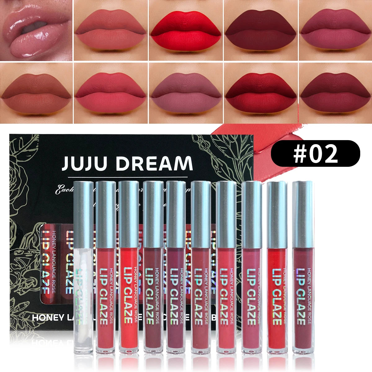 10 pcs/set Nude Lip Gloss Matte Velvet Lipstick - Matte Finish & Long-Lasting，Velvet Lip Gloss Gift Box, Halloween Stage Makeup Qme 02 Bold and Bright