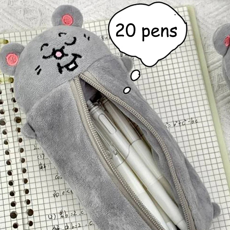 Pencil Case Cartoon Smiling Mouse Plush Cute Student Stationery Bag Qme