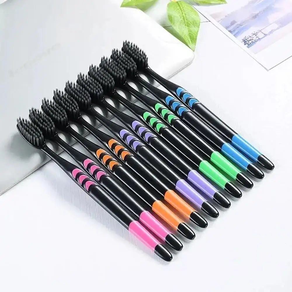 10 Count Soft Toothbrushes Adults Black Charcoal Ultra Sensitive Gums Qme