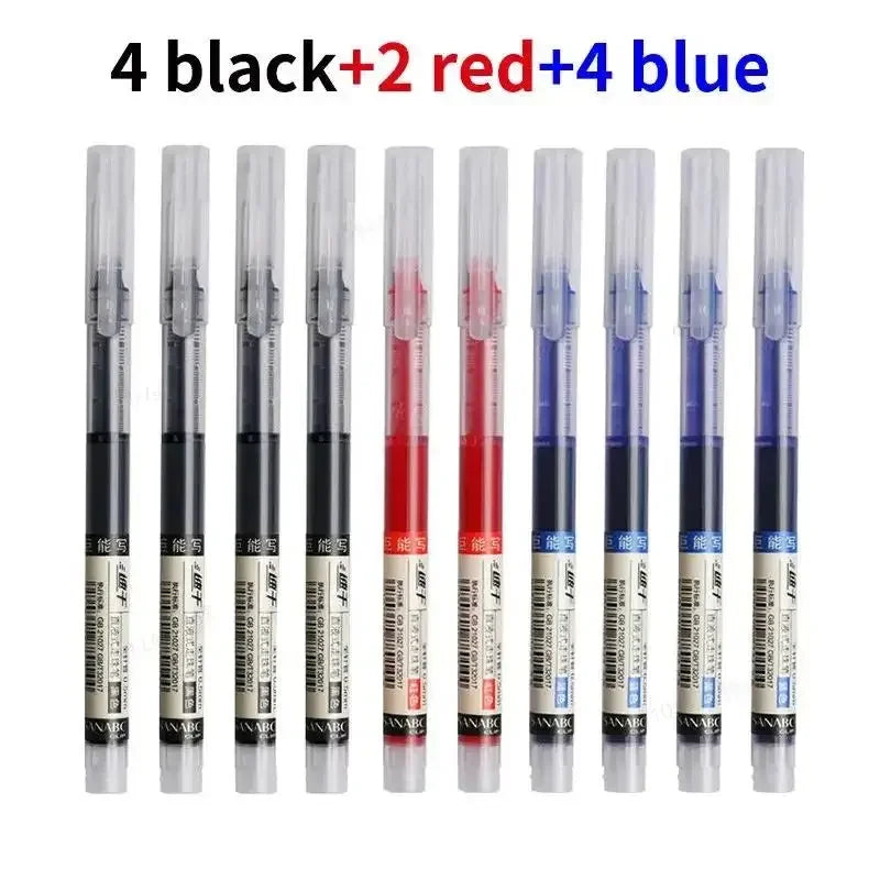 10PCS High Quality Needle Type Gel Pens Black Blue Red Ink Straight Liquid Pen Kawaii Stationery School & Office Supplies Qme 4 Black 4 Blue 2 Red