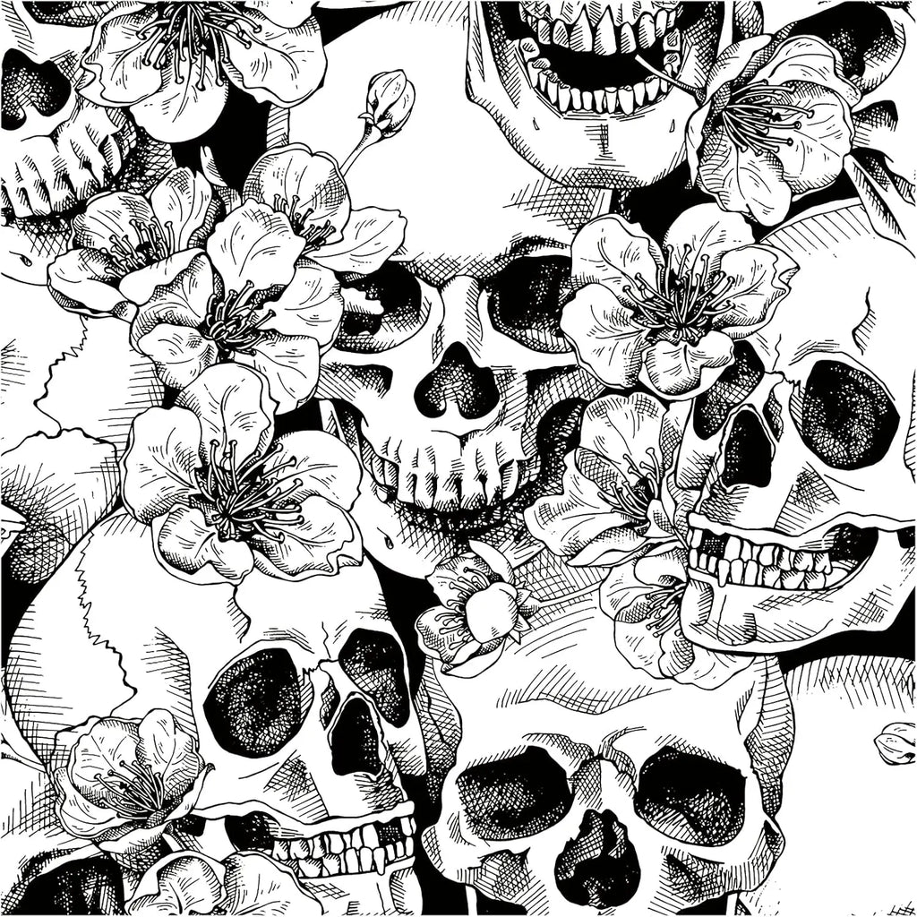 Halloween Peel Stick Wallpaper Sugar Skull Floral Bedroom Black White Qme