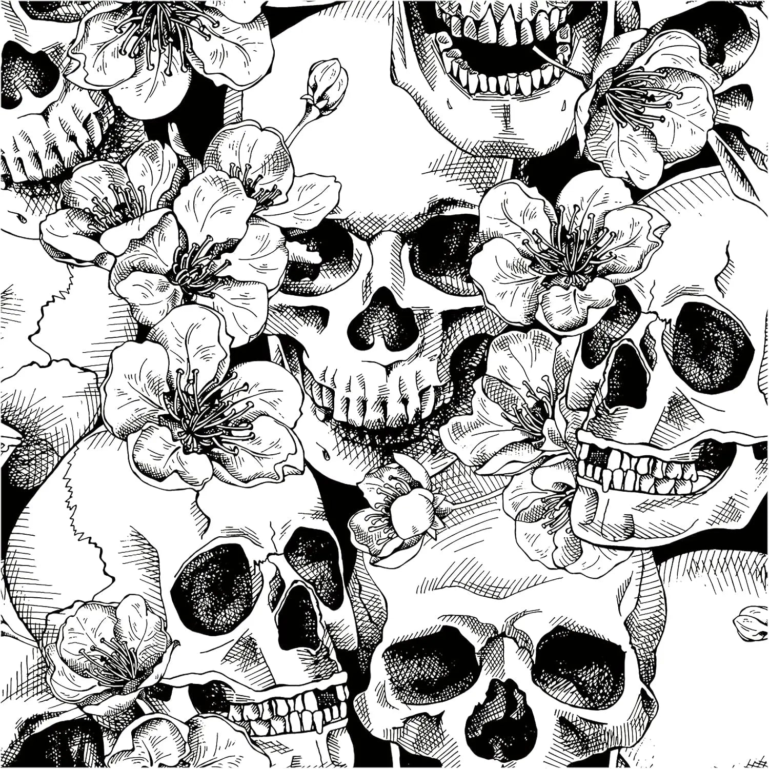 Halloween Peel Stick Wallpaper Sugar Skull Floral Bedroom Black White Qme