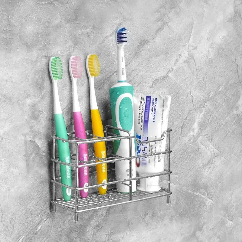 Stainless Steel Bathroom Toothbrush Holder Toothpaste 5 Slots Black Qme