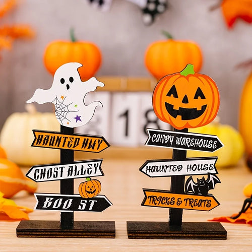 1 Halloween Tree Shaped Ghost Pumpkin Letter Wooden Ornament Qme