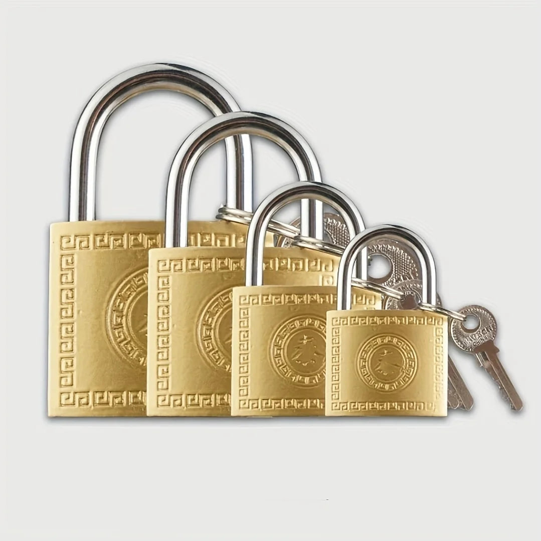 Vintage Brass Padlock, Heavy Duty Security Lock With 2 Keys, Anti-Rust, Multi-Size Options For Door, Cabinet, Luggage Qme
