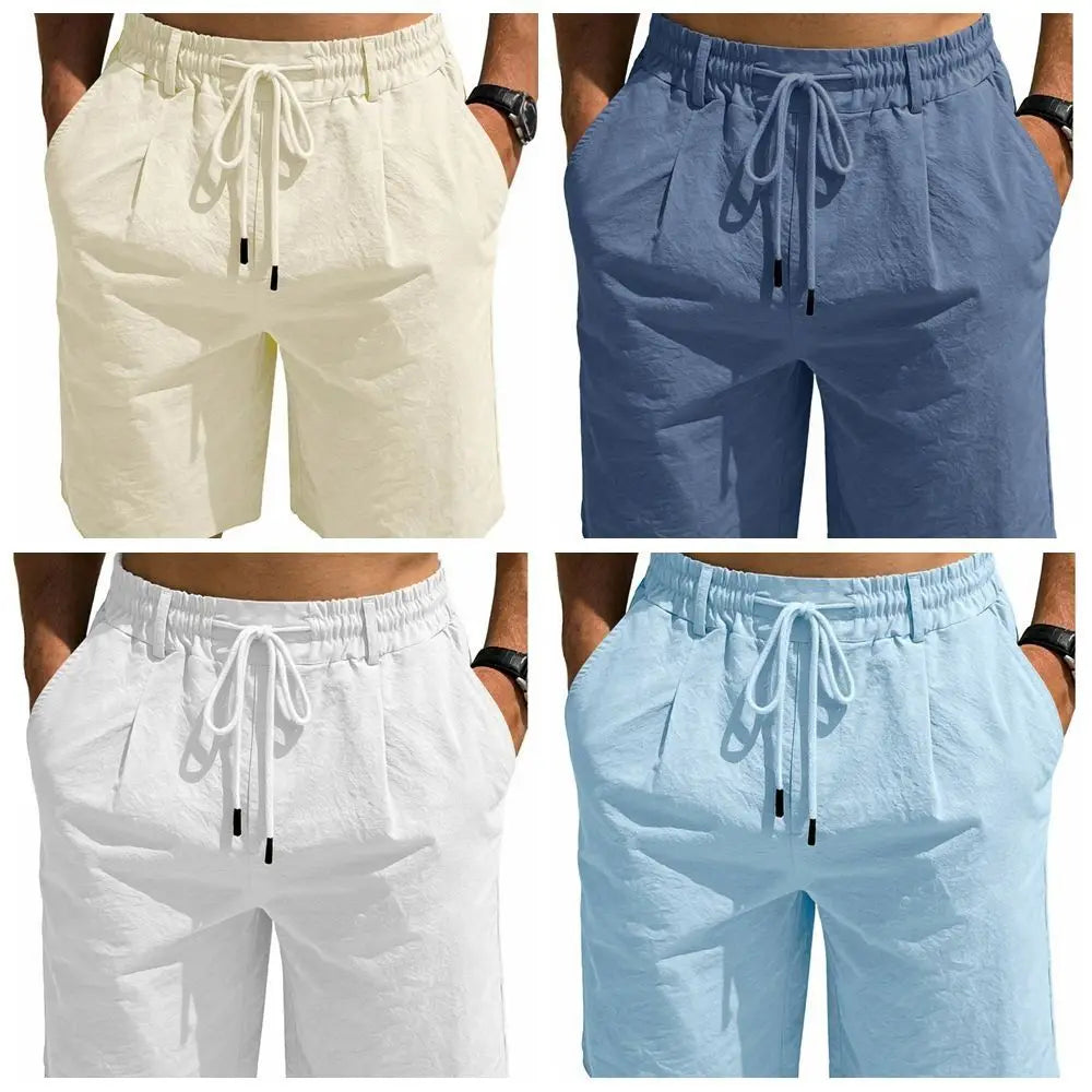 Smooth Flexible Elastic Waist Men's Shorts Drawstring Lightweight Five Quarter Pants Loose Fit Quick Dry Sweatpants Streetwear Qme