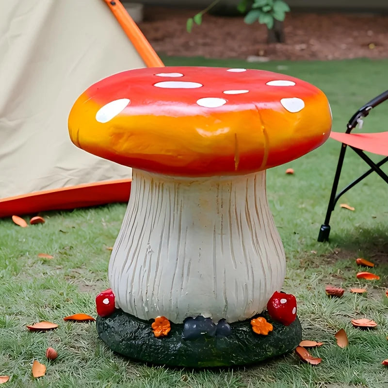 Mushroom House Statue Outdoor Statues Garden Resin Stool Sculpture Fairy Decor for Home Courtyard Lawn Patio Summer Ornament Qme Orange