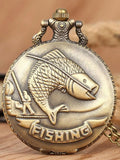1pc Vintage Outdoor Fishing Pocket Watch Quartz Necklace With Small Fish Sports Watch Qme WHITE