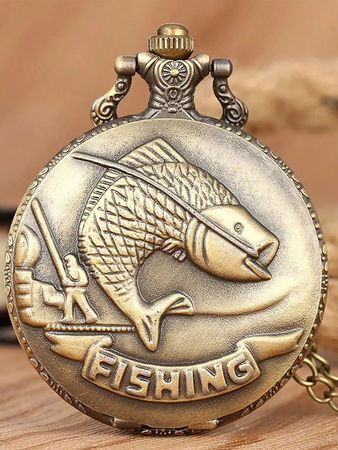 1pc Vintage Outdoor Fishing Pocket Watch Quartz Necklace With Small Fish Sports Watch Qme WHITE