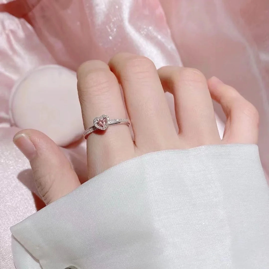 2024 New Fashion Heart Pink Moissanite Wedding Rings for Women Ladies Engagement Rings Jewelry Party Gifts Accessories Qme