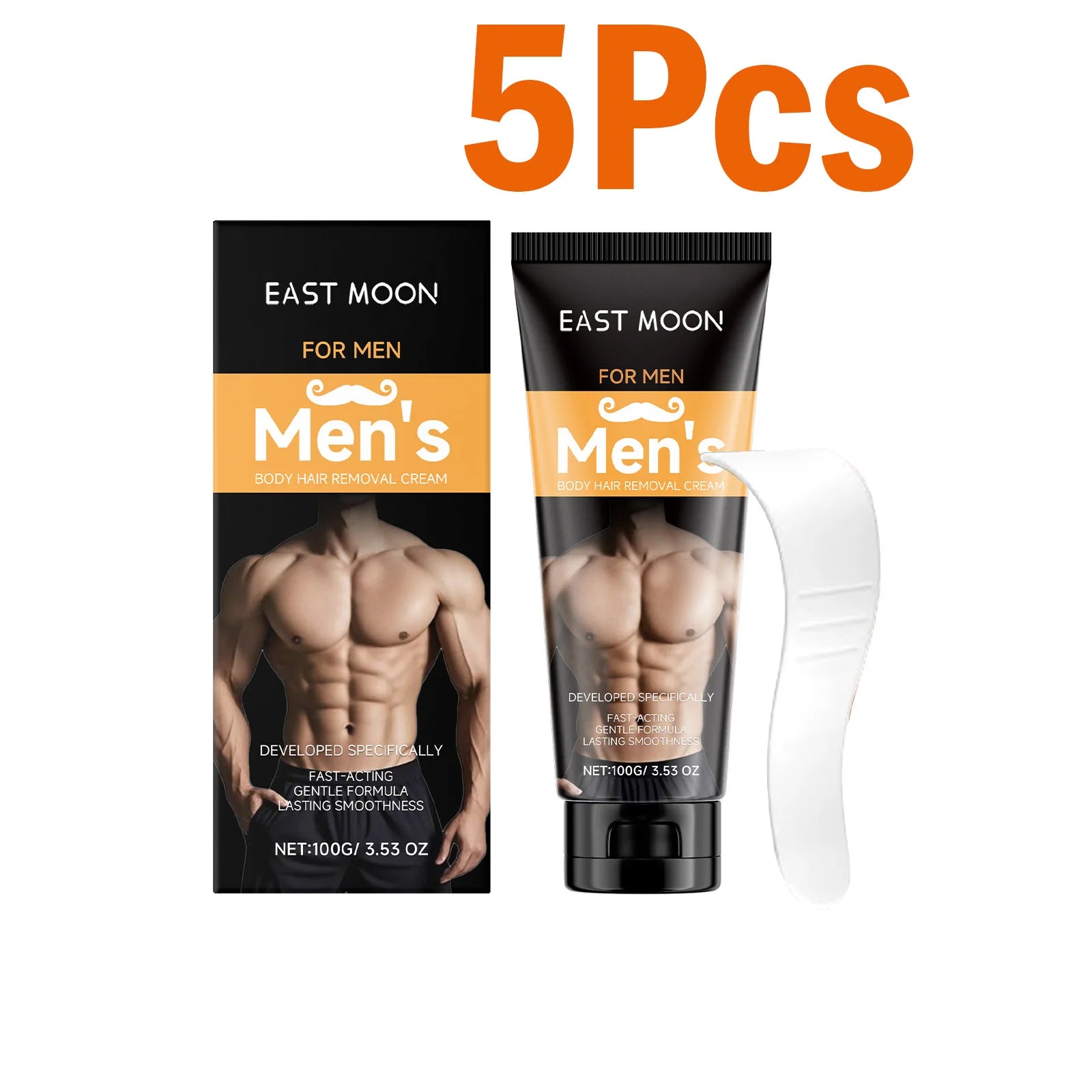 Men's Hair Removal Cream with Scraper Gently Painless Soothing Fast Acting Depilatory for Body Chest Back Legs Underarms Qme 5 x 100g Boxed