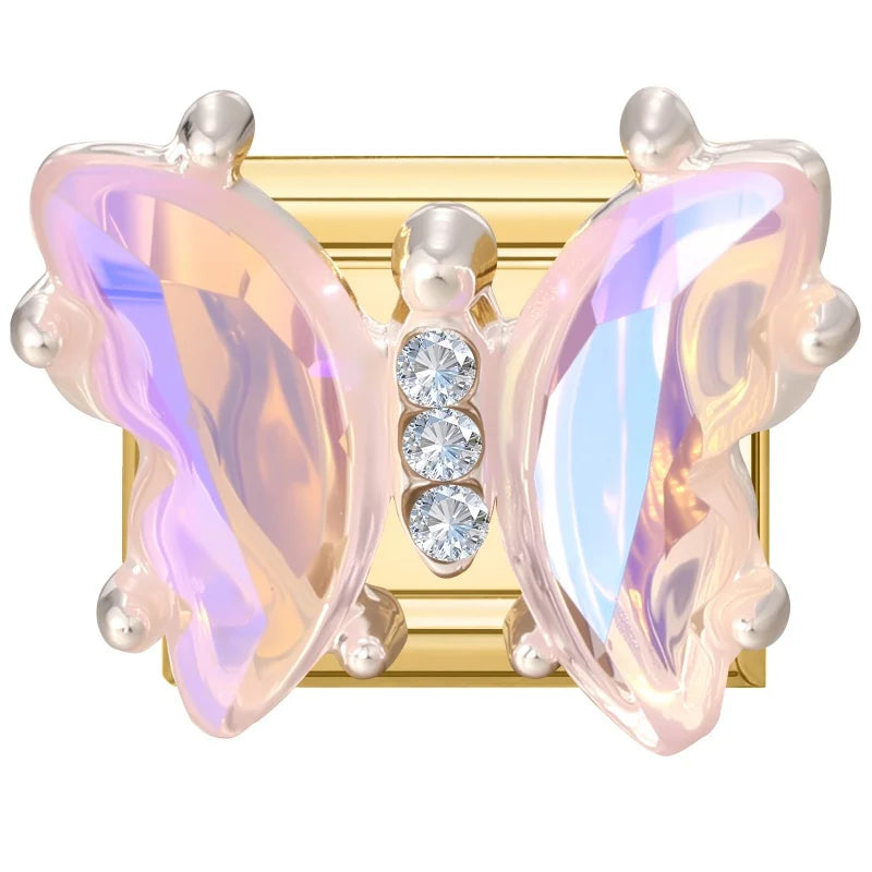 2026 Colorful Garland Flower Bird Luxury Pearl Zircon Gold Color Italian Link Fit 9mm Stainless Steel Charm Jewelry DIY Bracelet Qme Style 21