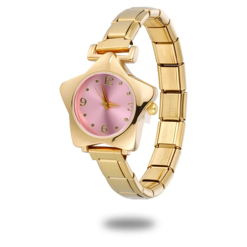 Gold Retro Simple Men Women's Watch Stainless Steel Strap Star Dial