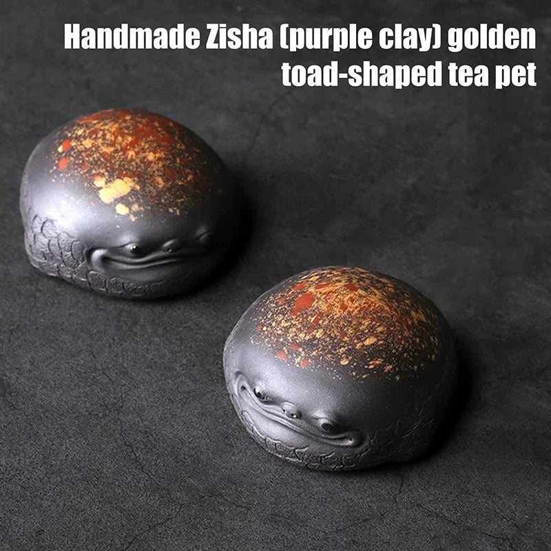 Three-legged Toad Purple Clay Tea Pet Ornaments Handmade Animal Statue Tea Figurine Crafts Sculpture Tea Set Decoration Gifts Qme