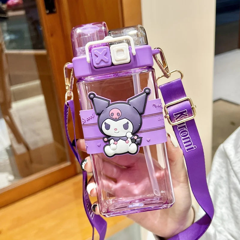 Hello Kitty Kuromi High-Quality Plastic Cup Convenient Carry-Handle Direct-Drink Cup Student & Casual Water Cup Water Bottle Qme