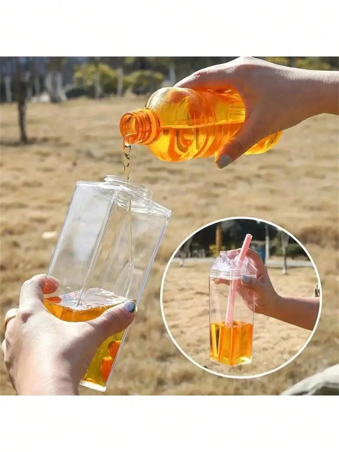 Large Capacity Milk Box Shaped Water Bottle Transparent Square Qme