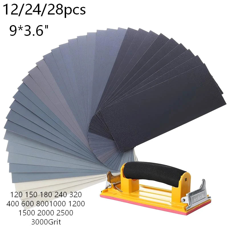 12/24/28Pcs Sandpaper Kit Wet / Dry Sanding Paper Abrasive Polishing Tools For Wood Sanding Metal Plastic Polishing Qme