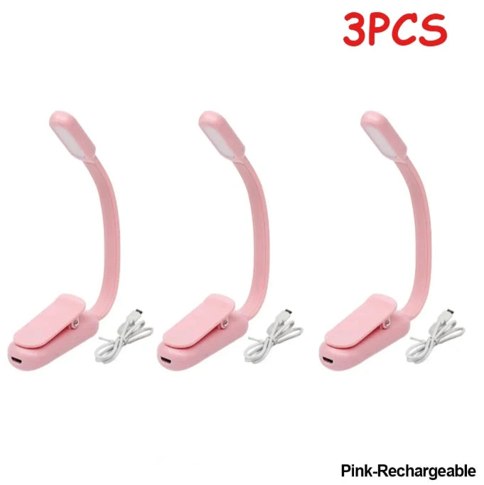 Rechargeable USB Clip LED Reading Light Mini Night Book Lamp With 3 Brightness Levels For Travel Bedroom Study Reading Qme Pink Charge 3PCS