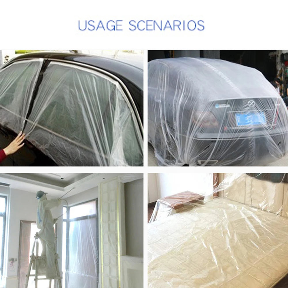 5 Rolls Masking Film for Painting Pre-Taped Drop Cloth PE Film Automotive Paint Coverage Sheet for Kitchen Fume Furniture Dust Qme